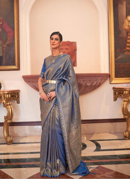 Grey Blue Colour Kaabha Silk 204003 Colours By Rajtex Handloom Weaving Saree Exporters In India 204003 A